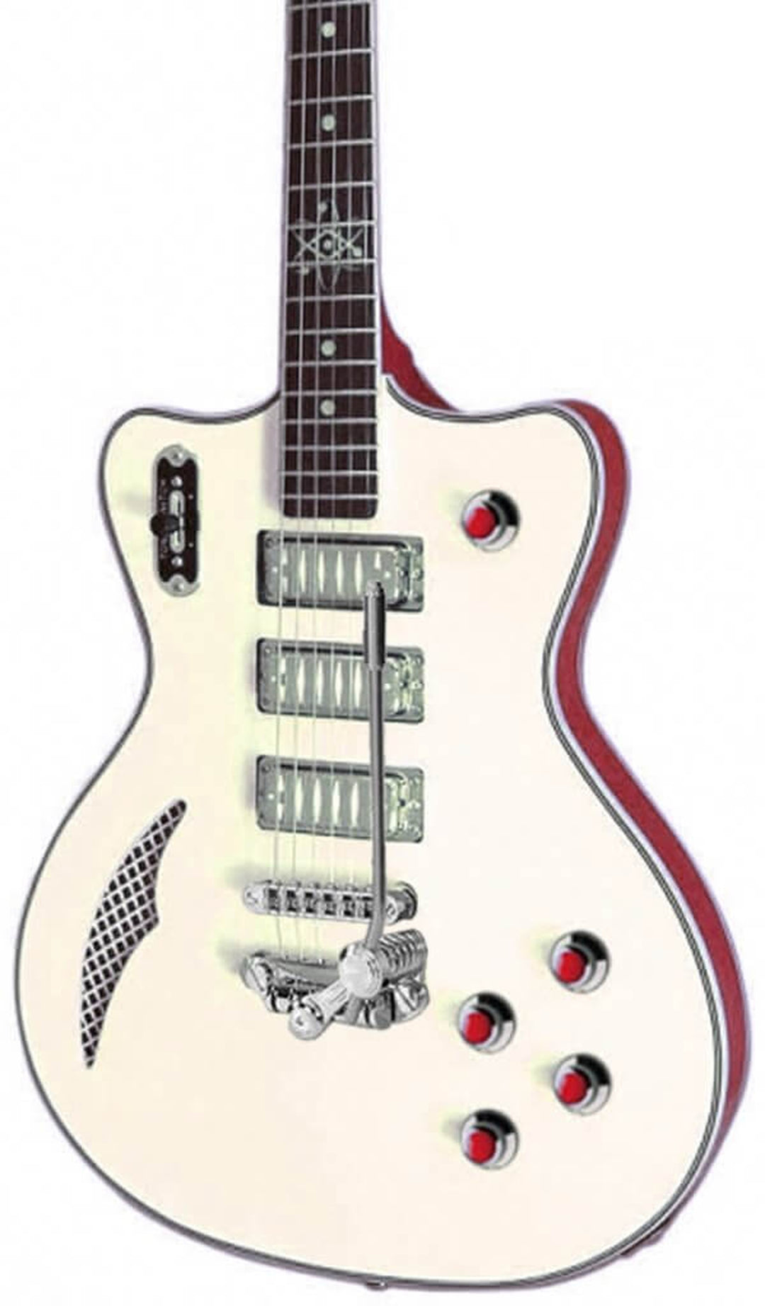 Eastwood Guitars Bill Nelson Astroluxe Cadet DLX Vintage Cream and Fiesta Red #color_vintage-cream-and-fiesta-red